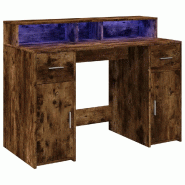 Bureau et lumières LED chêne fumé 120x55x91cm bois d'ingénierie Modèle Atlas Office Pro Classique - 8721158402509