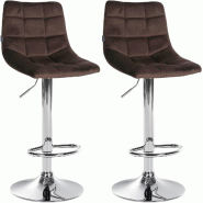 Décoshop26 - Lot de 2 tabourets de bar en velours marron base métal chromé réglable en hauteur et repose-pieds TDB10630 - marron métal 3002469132695
