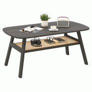 Helloshop26 - Table basse rectangulaire 100 x 55 x 44,5 cm avec étagère de rangement design rustique en bois de caoutchouc gris 20_0013815 - 3000227