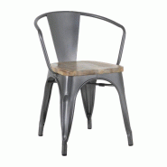 Lot de 4 fauteuils bistrot gris acier à dossier incurvé avec assise en bois de manguier, livrés montés