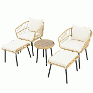 Merax salon de jardin, canapé 2 places avec coussins et tressage corde, extérieur, gris - multicolore multi-matériau N621P234319A