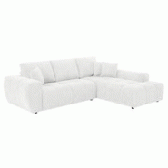Oviala Business Canapé d'angle avec méridienne droite en tissu 3 places écru - blanc polyester 113383 Oviala Business Canapé d'angle avec méridienne droite en tissu 3 places écru - blanc polyester 113383