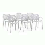 RATTATAN Lot de 6 chaises d'extérieur avec accoudoirs empilables en polypropylène dossier ajouré design naturel pour jardin terrasse bar restaurant
