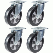 152mm 6" roulette caoutchouc noir pivotante capacité 1320kg, set de 4 152mm 6" roulette caoutchouc noir pivotante capacité 1320kg, set de 4