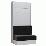 ARMOIRE LIT ESCAMOTABLE DYNAMO SOFA CANAPÉ INTÉGRÉ BLANC TISSU ANTHRACITE 90*200 CM