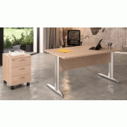 Bureau droit pied métallique en 'L' avec caisson sur roulettes So Presto - 120 x 80 cm, Alu, Blanc, 1 tiroir + 1 dossiers suspendus, finition anti-rayures_0