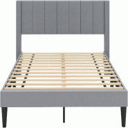 COSTWAY Cadre de Lit pour Matelas 200 x 140 cm, Cadre de Lit Double Rembourré en Velours, Lit Plateforme avec Tête de Lit, Gris(Cross Shape, M) - gr