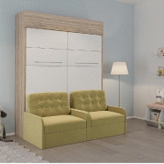 DUO SOFA ARMOIRE LIT ESCAMOTABLE SURMEUBLE CANAPÉ MOUTARDE 2 X 90/200 STRUCTURE CHÊNE FAÇADE BLANC