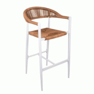 Emh Chaise de bar professionnelle Roppy empilable – structure aluminium blanche et cordage marron – design moderne – usage chr intérieur/extér