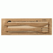 Kit couverts 3 en 1 (couteau,fourchette,serviette) bambou naturel 18cm - par 20