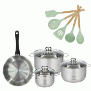 Lot Poêle 24cm et 3 Faitouts 16/20/24cm Fackelmann Généva avec 5 ustensiles - 3176239920154