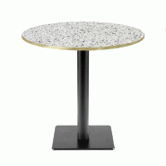RestooTab - Table Milan T Ø70cm décor terrazzo white chip chants couleur laiton - blanc fonte TB-MIT-R70M-WH.CHI-LAI