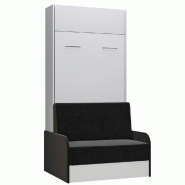 ARMOIRE LIT ESCAMOTABLE DYNAMO SOFA BLANC CANAPÉ + ACCOUDOIRS TISSU ANTHRACITE 90*200 CM