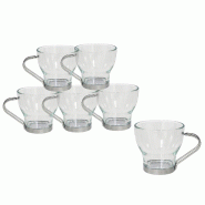 BERGNER - Set de 6 tasses à café en verre 85ml avec anse en acier inoxydable - transparent verre Q5252