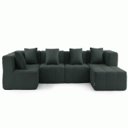 Canapé d'angle modulaire MILYSOFA SOFABULOUS 5 places avec méridienne Tissu fine bouclette Vert foret - MS-BULOUS-6-GF