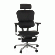 Chaise de bureau / fauteuil de direction ERGOHUMAN PLUS LEGPRO GEN2 cuir avec repose-jambes résille noir hjh OFFICE - noir cuir 652307