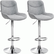 Décoshop26 - Lot de 2 tabourets de bar pivotant forme ergonomique surpiqûres décoratives en tissu gris cadre en métal chromé 10_0006200 - gris m�