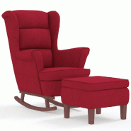 Décoshop26 - Fauteuil à bascule d'allaitement rembourré avec repose-pieds avec pieds en bois siège en velours bordeaux rouge DEC028752 - rouge Boi