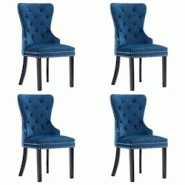 Décoshop26 - Set de 4 chaises de salle à manger dossier capitonné en tissu velours bleu DEC025611 - bleu 3000255345878 Décoshop26 - Set de 4 chaises de salle à manger dossier capitonné en tissu velours bleu DEC025611 - bleu 3000255345878