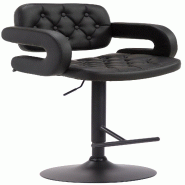 Décoshop26 - Tabouret de bar capitonné en synthétique noir accoudoirs repose-pieds métal design moderne TDB10510 - noir métal 3000446469604