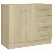Helloshop26 - Armoire d'évier chêne sonoma 63 x 30 x 54 cm rangement pratique avec 3 tiroirs design épuré en bois d'ingénierie chêne 02_0047783