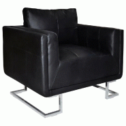 Helloshop26 - Fauteuil chaise siège lounge design club sofa salon cube avec pieds chromés cuir synthétique noir 1102044/3 - noir Bois massif 300014
