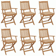 VidaXL Chaises Pliables De Jardin Lot De 6 Avec Coussins Bois D Acacia - beige 3074958