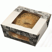 Boite bägel carton blanc décor District fenêtre BOPP 14x14x6,5cm - par 500