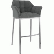 CLP Tabouret de bar Damaso Cord avec piètement à quatre pieds Gris/Acier inoxydable - gris métal 326347 CLP Tabouret de bar Damaso Cord avec piètement à quatre pieds Gris/Acier inoxydable - gris métal 326347