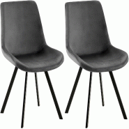 Décoshop26 - Lot de 2 chaises de salle à manger pivotant à 360 degrés en velours gris foncé cadre en métal noir 10_0007735 - gris métal 3000266276680