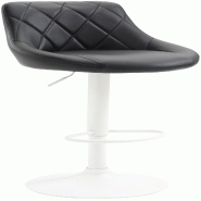 Décoshop26 - Tabouret de bar en synthétique noir pivotant avec repose-pieds métal blanc coutures décoratives TDB10596 - blanc 3000412269603