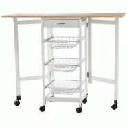 Helloshop26 - Desserte pliable cuisine 97 x 37 x 77 cm rangement modulable tiroir coulissant 3 paniers scandinave épuré en MDF blanc 21_0000994 - bl Helloshop26 - Desserte pliable cuisine 97 x 37 x 77 cm rangement modulable tiroir coulissant 3 paniers scandinave épuré en MDF blanc 21_0000994 - bl