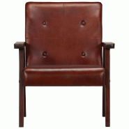 Helloshop26 - Fauteuil chaise siège lounge design club sofa salon marron cuir véritable 1102172/3 - marron Bois massif 3000141341304