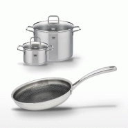 Lot Poêle 28 cm Elo Relief Evolution & 2 Faitouts 20/26 cm - gris inox 3176239956849
