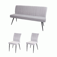 Mendler Set de salle à manger HWC-K16, set de 2 chaises+banquette Groupe de salle à manger Ensemble de salle à manger, velours métal ~ gris clair