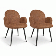 Now's Home - Lot 2 fauteuil de table métal noir tissu tweed terracotta ginette - 3256390254456 Now's Home - Lot 2 fauteuil de table métal noir tissu tweed terracotta ginette - 3256390254456
