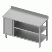 Table de travail inox adossée avec placard à gauche et deux étagère... - P930527140