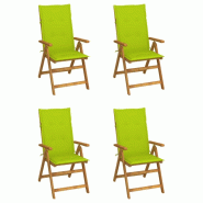 VidaXL Chaises Inclinables De Jardin Lot De 4 Et Coussins Bois Acacia - vert 8720286296073