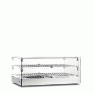 Vitrine de comptoir. Construction en acier et verre. Etagères chromées. Température de 30°C à 90°C. Dimensions (LxPxH) 555x361x379 mm. Modèle C