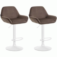 CLP Ensemble de 2 tabourets de bar Braga en velours Marron/Métal blanc mat - marron textile 323662