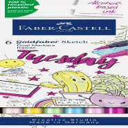 Faber-Castell 164811 - Goldfaber Sketch Marker Kawaii, étui de 6 marqueurs à alcool avec pointe Brush et pointe Fineliner - 164811