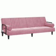 Helloshop26 - Canapé-lit avec accoudoirs 205 x 89 x 70 cm velours rose 02_0021011 - rose polyester 3001152088004