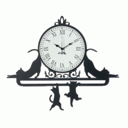 Horloge Murale En Fer Cattitude 62X52 Cm Avec Chats, Cadran Blanc, Chiffres Romains, Design Élégant Original, Made In Italy - noir 8052691672686