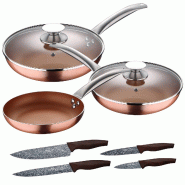 San Ignacio - Set 3Pc Poêles (20/24/28cm) Aluminium Pressé Induction avec Set 4Pc Couteaux Acier Inoxydable - aluminium PK5815