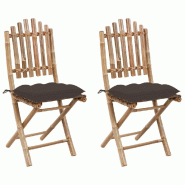VidaXL Chaises Pliables De Jardin Lot De 2 Avec Coussins Bambou - gris 3064010