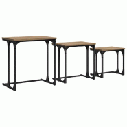 VidaXL Table basse gigogne 3 pcs chêne artisanal Bois d'ingénierie Modèle Helios Métal Plus - 883532