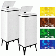 WellHome - Set de 2 Poubelles Intelligentes 60L de couleur Blanche avec Étiquettes Magnétiques 35,5x26x95,5cm - blanc inox PK6663