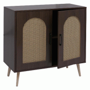 Décoshop26 - Commode 2 portes 2 compartiments design contemporain 79x80x40 cm en MDF mélaminé noyer et poly-rotin 04_0008826 - 3000267168175