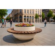 Jardinière pour espace public Tiziano en béton avec banc circulaire article 351