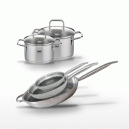 Lot de 3 Poêles 24/28/32 cm Elo Relief Solution et 2 Faitouts 12/14 cm - gris 3176239959772